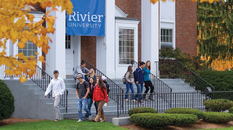 Students walking on Rivier University campus