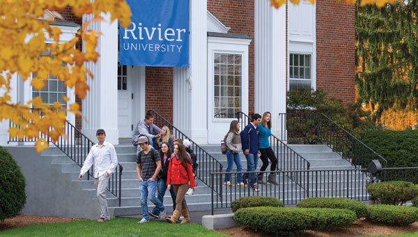 Students walking on Rivier University campus